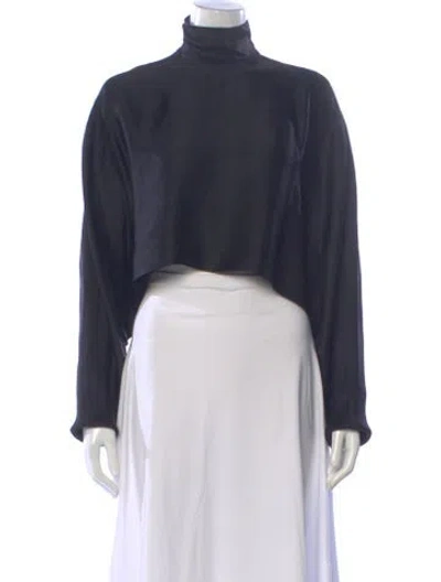 Pre-owned Lapointe Turtleneck Long Sleeve Crop Top In Blue