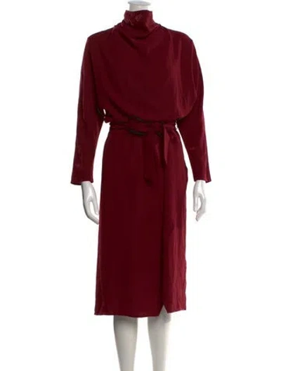 Pre-owned Lapointe Turtleneck Midi Length Dress In Burgundy