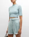 Lapointe Turtleneck Short-sleeve Cotton-wool Crop Top In Ecru