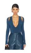 Lapointe V Neck Bodysuit In Blue