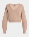 Lapointe Cashmere Cropped V Neck Sweater In Oat