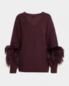 Lapointe V-neck Cashmere Sweater With Feathers In Mulberry