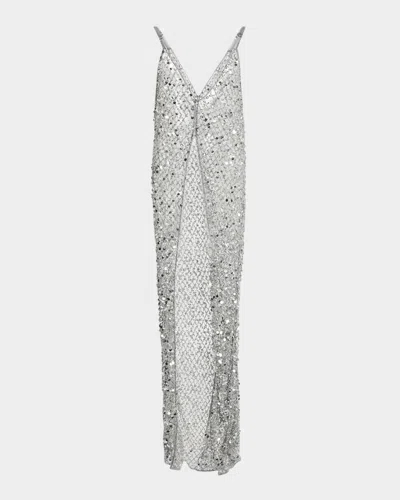 Lapointe V-neck Sequined Net Mesh Long Cami