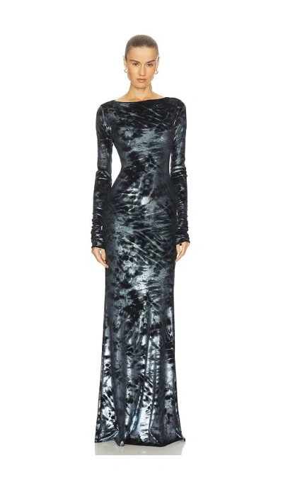 Lapointe Velour Boatneck Gown In Blue