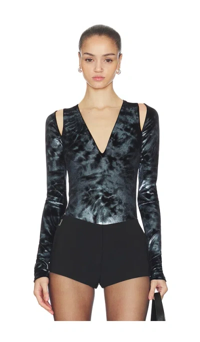 Lapointe Velour V Neck Bodysuit In Black