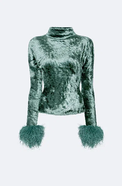 Lapointe Velvet Dolman Top With Feathers In Multi