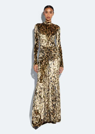 Lapointe Velvet Leopard Ruched Maxi Skirt