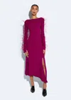 Lapointe Viscose Boatneck Dress With Feathers In Berry