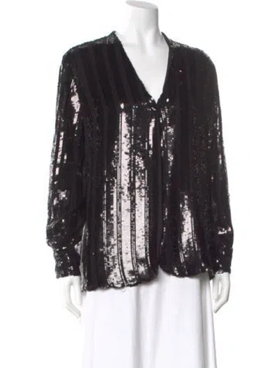 Pre-owned Lapointe V-neck Long Sleeve Blouse In Black