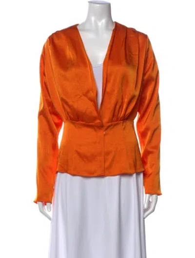 Pre-owned Lapointe V-neck Long Sleeve Blouse In Orange