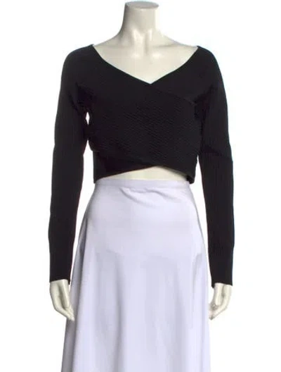 Pre-owned Lapointe V-neck Long Sleeve Crop Top In Black