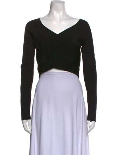 Pre-owned Lapointe V-neck Long Sleeve Crop Top In Black