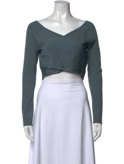Pre-owned Lapointe V-neck Long Sleeve Crop Top In Blue