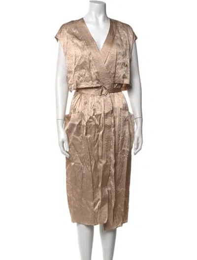 Pre-owned Lapointe V-neck Midi Length Dress In Gold