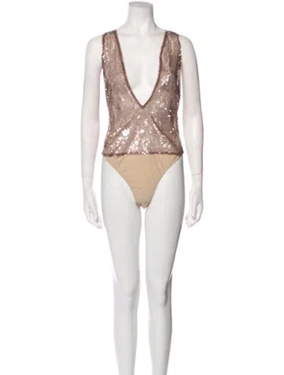 Pre-owned Lapointe V-neck Sleeveless Bodysuit W/ Tags In Brown