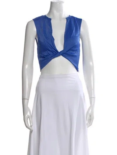 Pre-owned Lapointe V-neck Sleeveless Crop Top In Blue