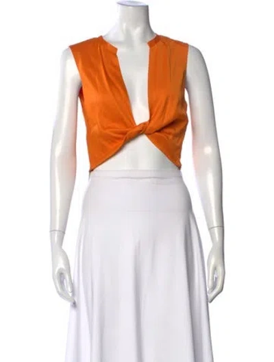 Pre-owned Lapointe V-neck Sleeveless Crop Top In Orange