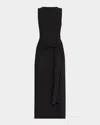 Lapointe Waist-tie Sleeveless Matte Viscose Midi Dress In Black