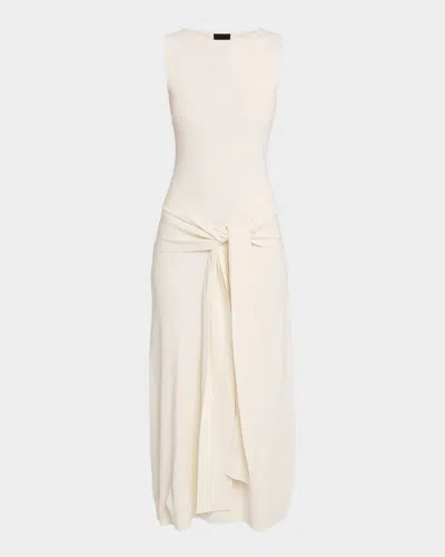 Lapointe Waist-tie Sleeveless Matte Viscose Midi Dress In Neutral