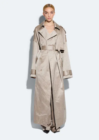 Lapointe Washed Cotton Double Breasted Trench In Washed Silver