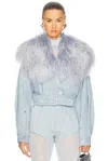 Lapointe Washed Denim Biker Shearling Jacket In Light Indigo