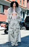 Lapointe Washed Cotton Double Breasted Trench With Shearling In Grey
