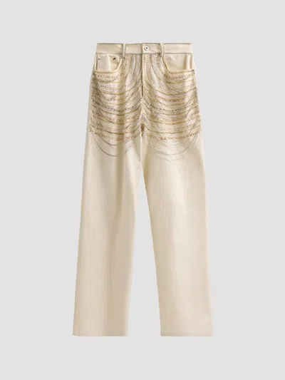 Lapointe Women's Beaded Chains Straight Jeans In White