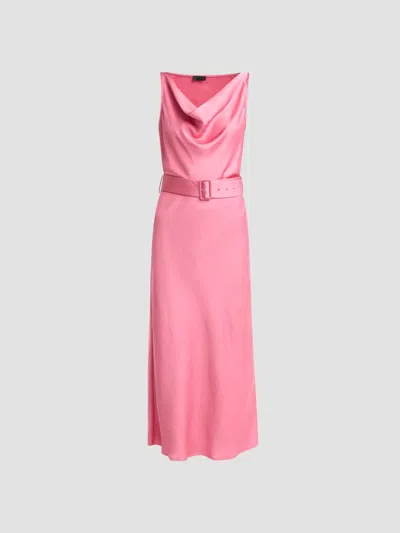 Lapointe Women's Belted Lightweight Satin Midi Dress In Rouge