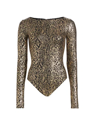Lapointe Women's Boatneck Snake-print Bodysuit In Gold