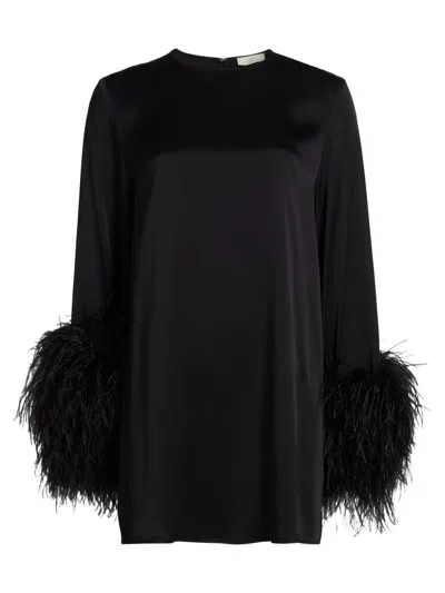 Lapointe Women's Double-face Satin Feather-cuff Minidress In Black
