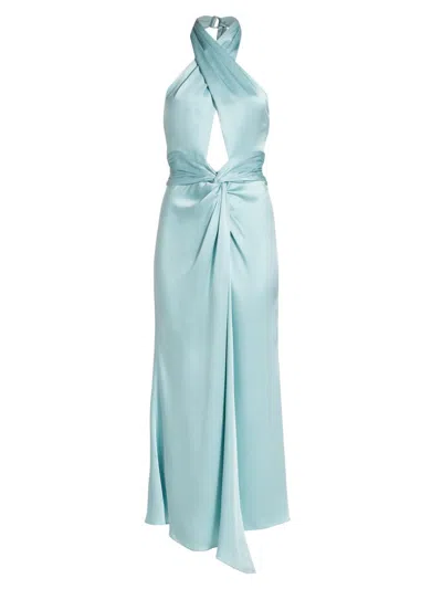 Lapointe Women's Doubleface Satin Open-back Draped Maxi Dress In Green