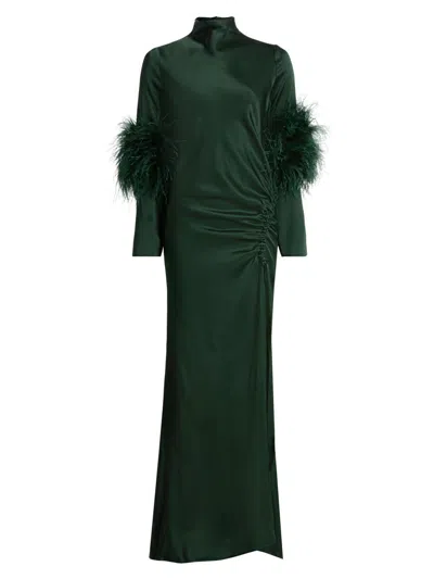 Lapointe Women's Double-faced Satin Feather-trimmed Gown In Green