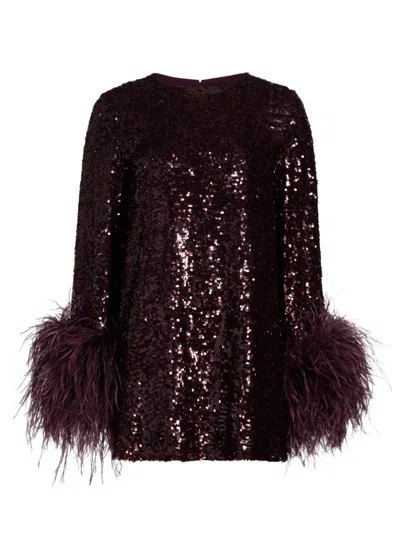 Lapointe Women's Feather Trim Sequin Long-sleeve Minidress In Purple