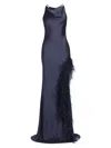 LAPOINTE WOMEN'S FEATHER-TRIMMED DOUBLE-FACED SATIN COWLNECK GOWN