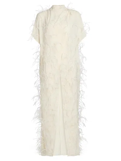 Lapointe Women's Feathered Georgette Maxi Top In White