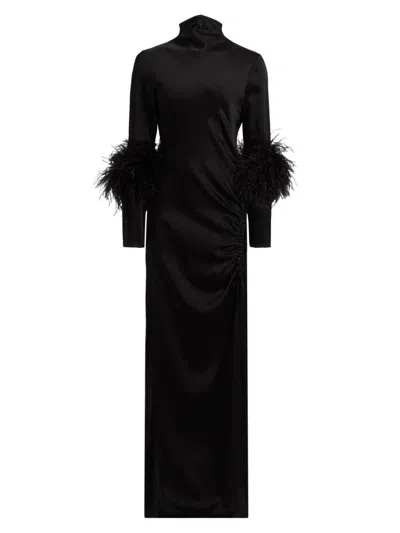 Lapointe Women's Feather-trim Satin Gown In Black