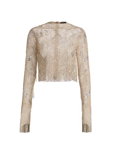 Lapointe Women's Geometric Crystal Fringe Crop Top In Silver