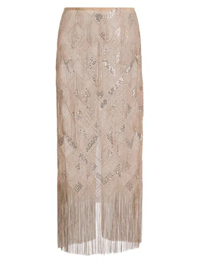 Lapointe Women's Geometric Crystal Fringe Skirt In Silver