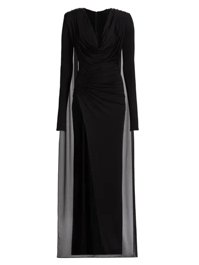 Lapointe Women's Georgette Cape Slit Gown In Black