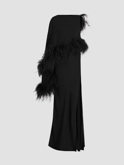 Lapointe Women's Georgette Feather-trimmed Asymmetric Draped Gown In Black