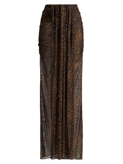 Lapointe Women's Leopard Mesh Draped Skirt In Brown