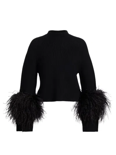 Lapointe Women's Merino Wool Feather-cuff Sweater In Black