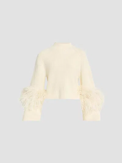 Lapointe Women's Merino Wool Feathers-trim Sweater In Cream