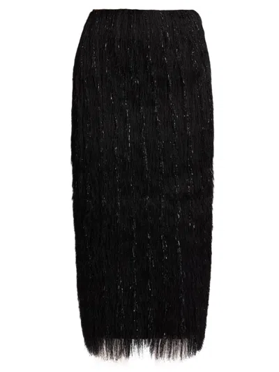 Lapointe Women's Metallic Fringe Midi-skirt In Black