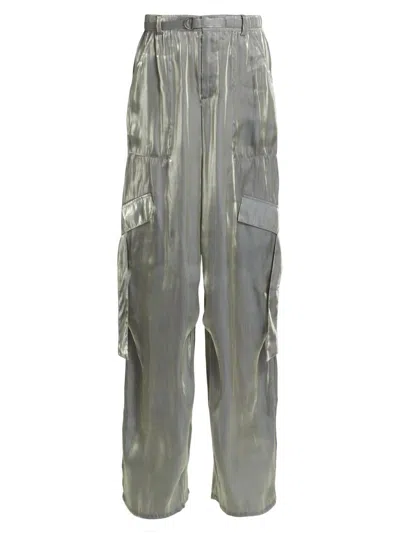 Lapointe Women's Metallic Organza Straight-leg Utility Pants In Gray