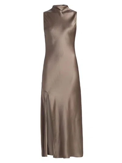 Lapointe Women's Mock Turtleneck Satin A-line Maxi Dress In Gray