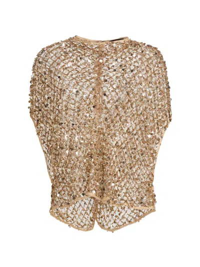 Lapointe Women's Net Mesh Sequin Cape T-shirt In Gold