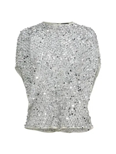 Lapointe Women's Net Mesh Sequin Cape T-shirt In Silver