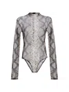 Lapointe Women's Python Print Mesh Bodysuit In Gray