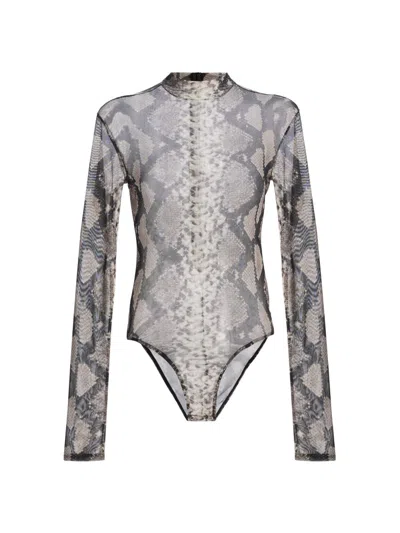 Lapointe Women's Python Print Mesh Bodysuit In Gray